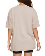 MANGOPOP Oversized V-Neck Half-Sleeve Gym Workout Loose Top Light Grey