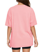 MANGOPOP Oversized V-Neck Half-Sleeve Gym Workout Loose Top Pink