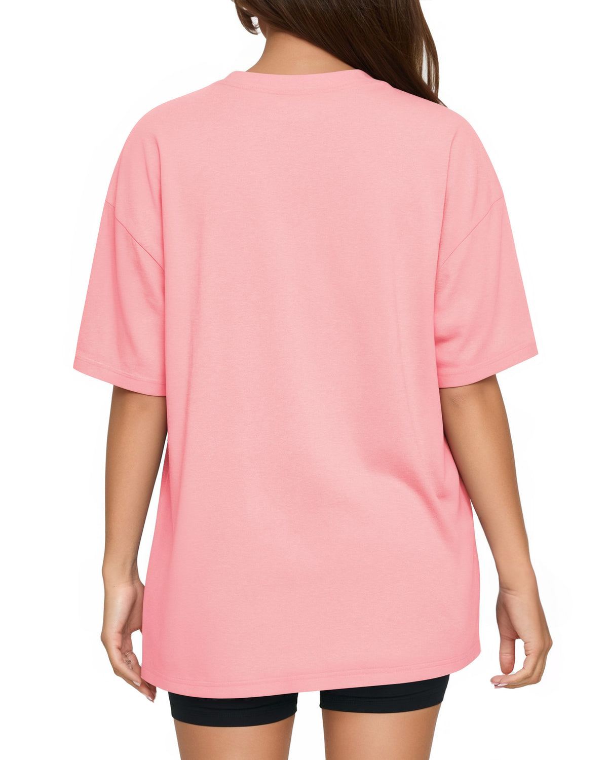 MANGOPOP Oversized V-Neck Half-Sleeve Gym Workout Loose Top Pink