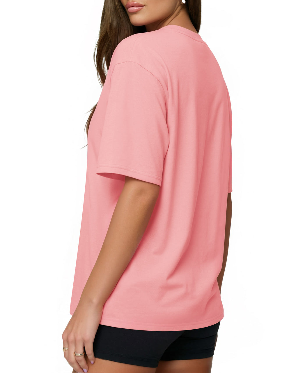 MANGOPOP Oversized V-Neck Half-Sleeve Gym Workout Loose Top Pink