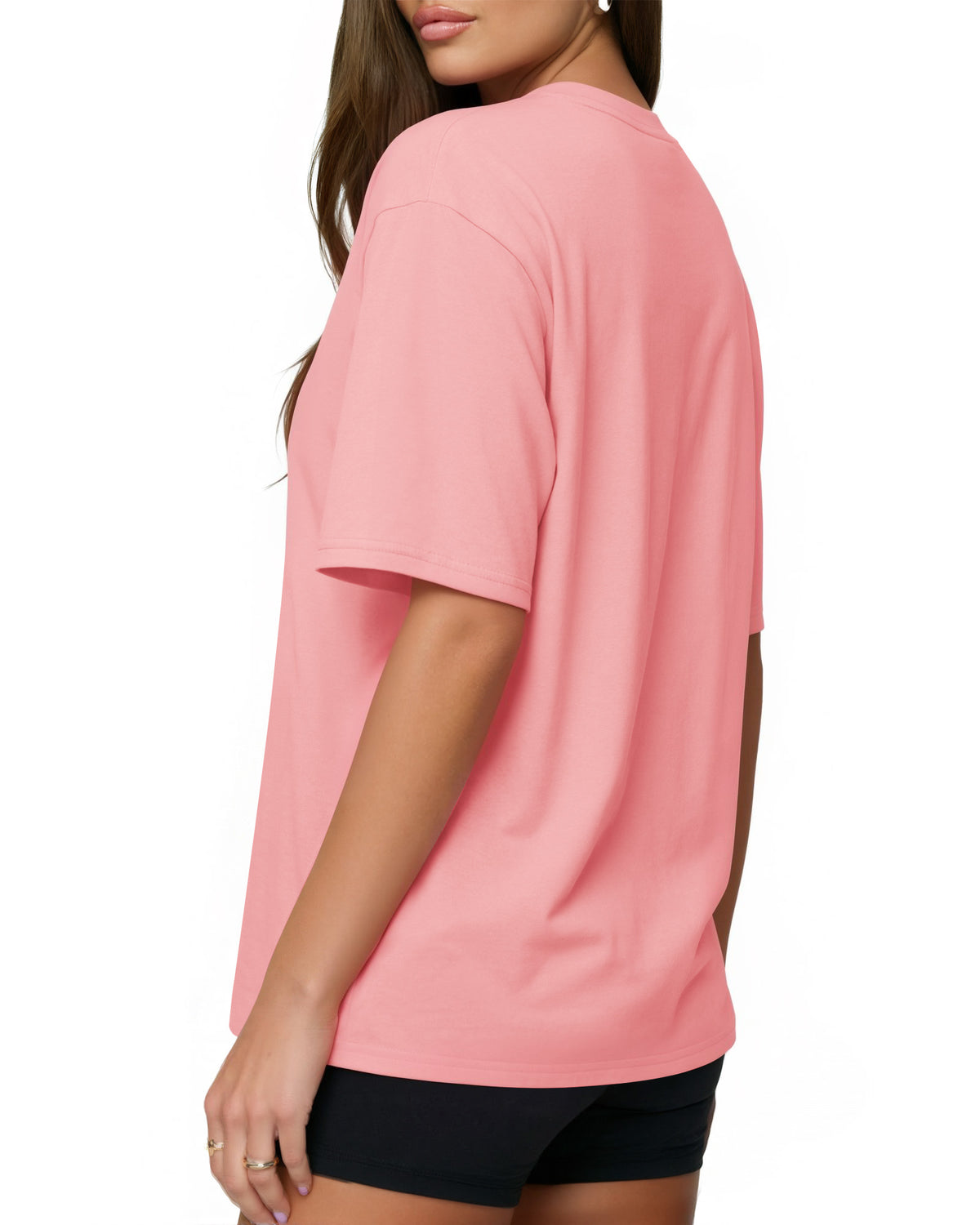 MANGOPOP Oversized V-Neck Half-Sleeve Gym Workout Loose Top Pink