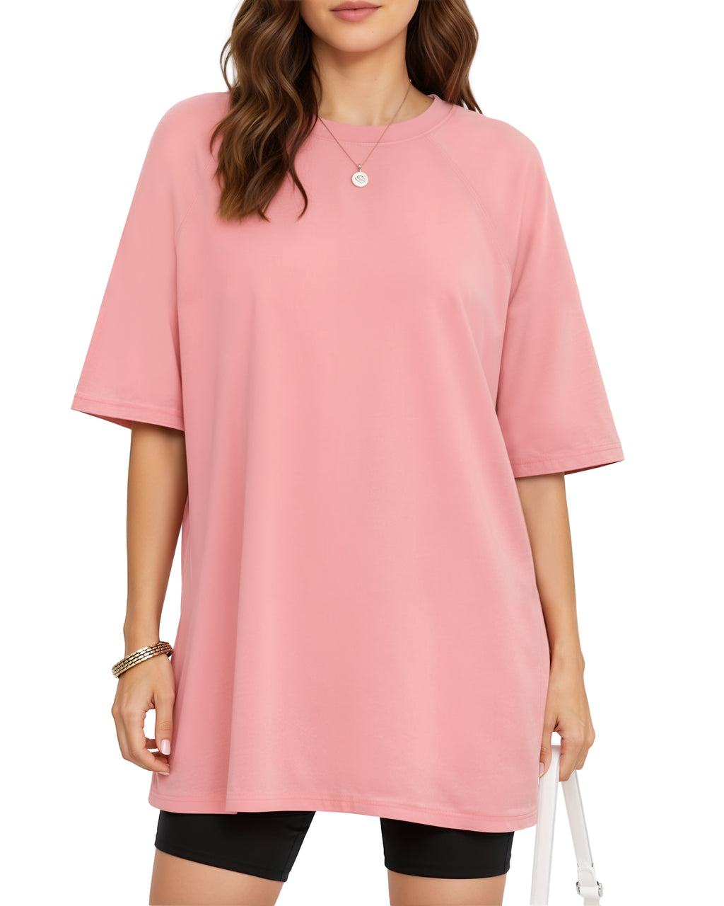 MANGOPOP Oversized Crew Neck 3/4-sleeve Top Bright Pink