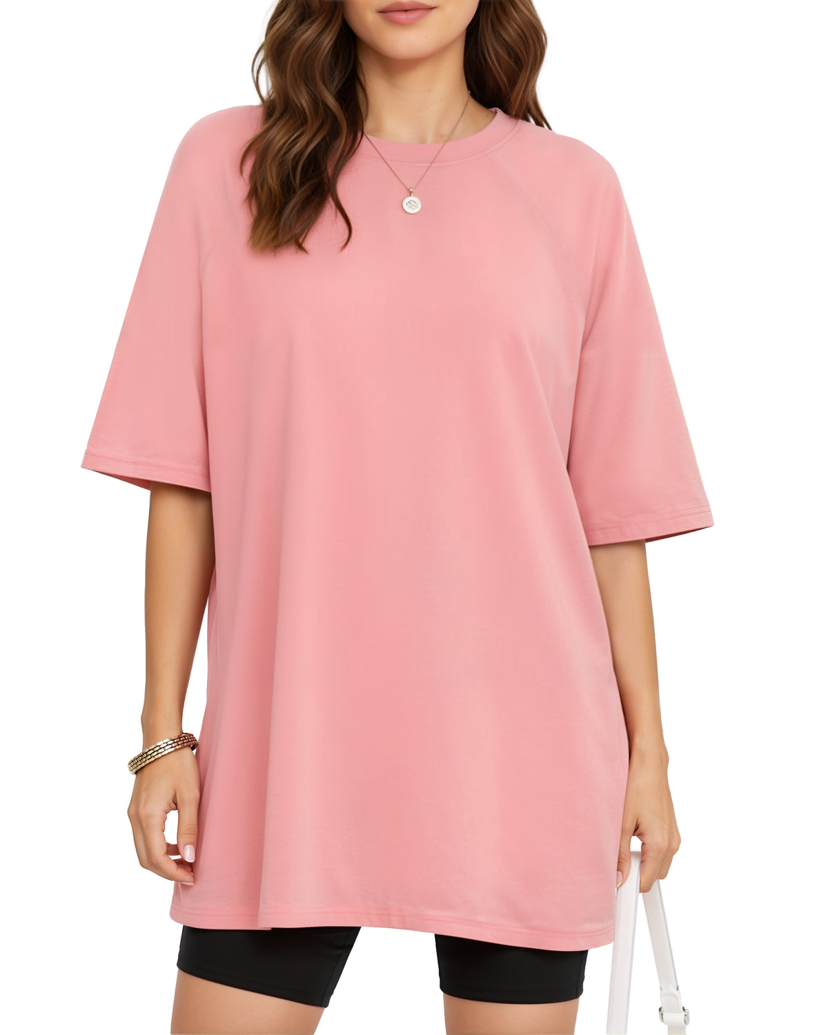 MANGOPOP Oversized Crew Neck 3/4-sleeve Top Bright Pink
