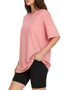 MANGOPOP Oversized Crew Neck 3/4-sleeve Top Bright Pink