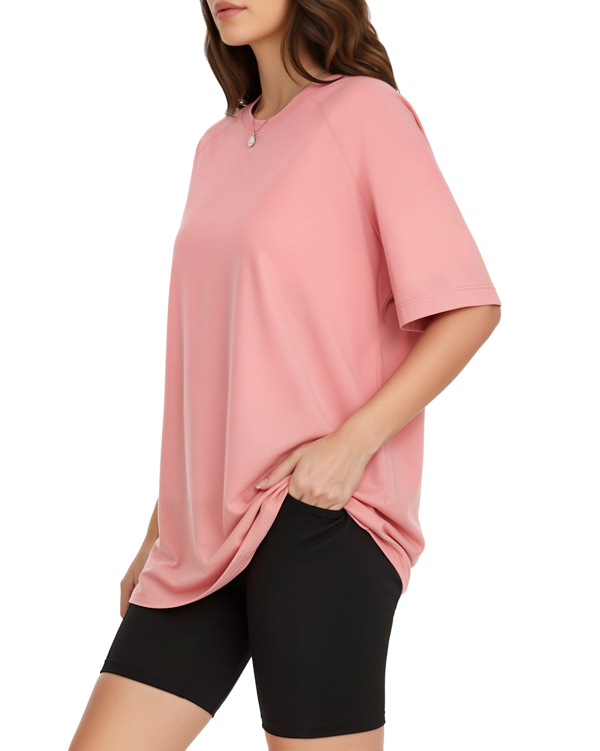 MANGOPOP Oversized Crew Neck 3/4-sleeve Top Bright Pink