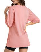 MANGOPOP Oversized Crew Neck 3/4-sleeve Top Bright Pink