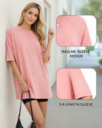 MANGOPOP Oversized Crew Neck 3/4-sleeve Top Bright Pink