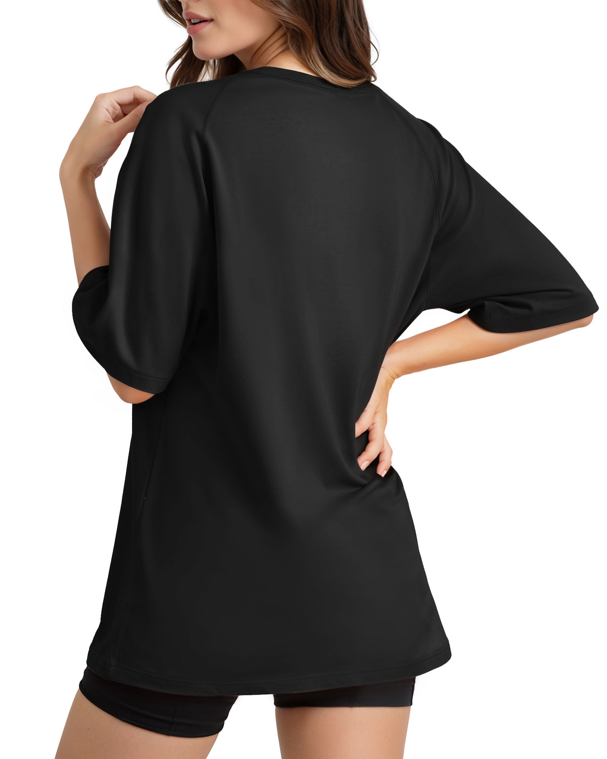 MANGOPOP Oversized Crew Neck 3/4-sleeve Top Black