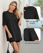 MANGOPOP Oversized Crew Neck 3/4-sleeve Top Black