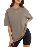 MANGOPOP Oversized Crew Neck 3/4-sleeve Top Chestnut Brown