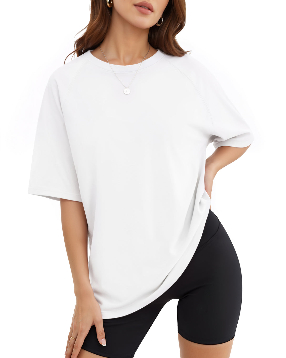 MANGOPOP Oversized Crew Neck 3/4-sleeve Top White