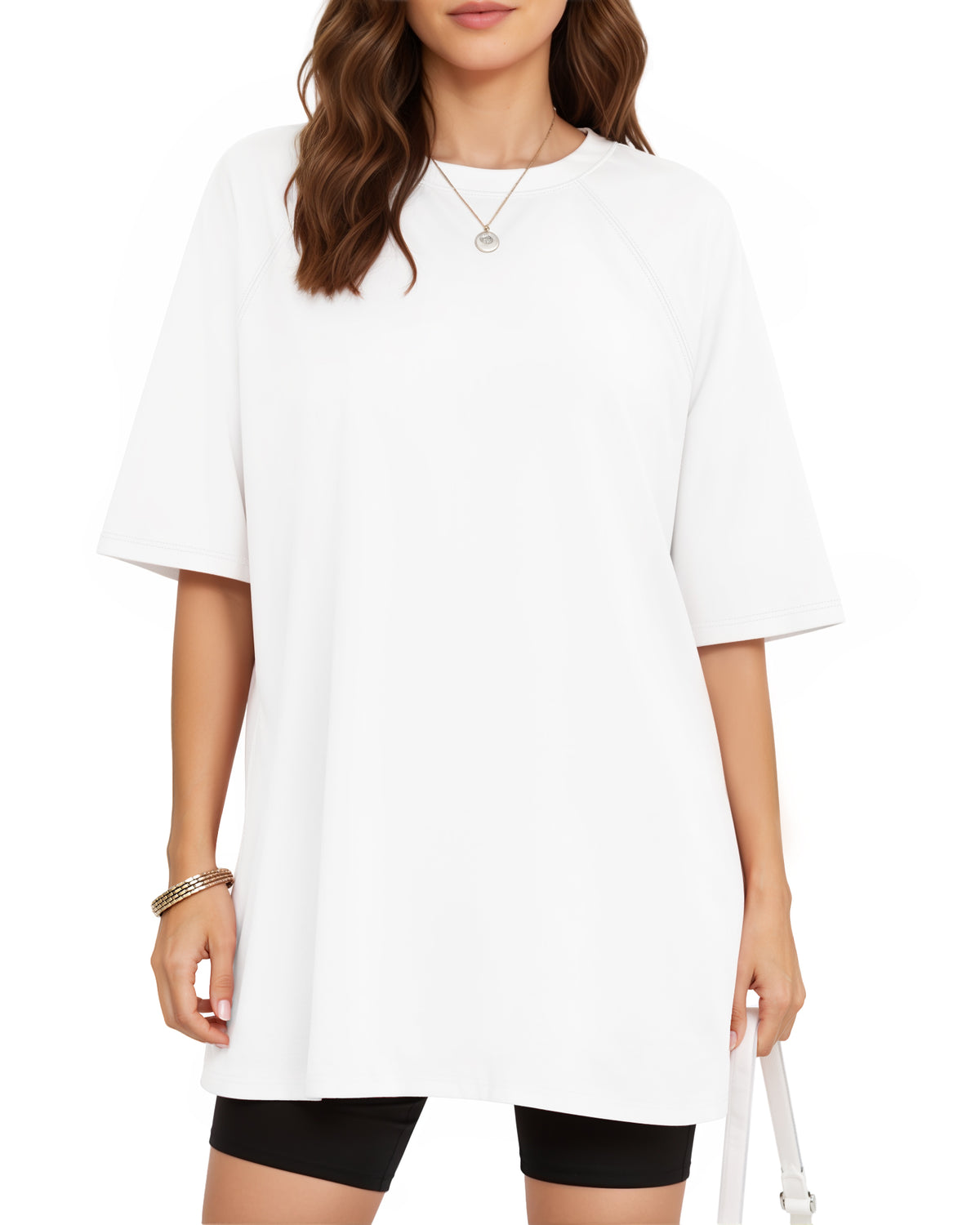 MANGOPOP Oversized Crew Neck 3/4-sleeve Top White
