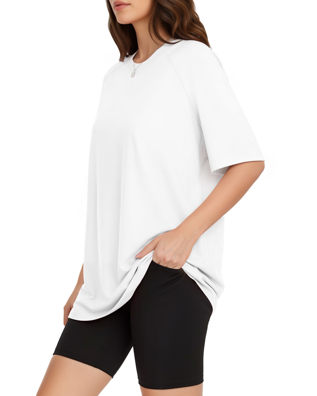 MANGOPOP Oversized Crew Neck 3/4-sleeve Top White