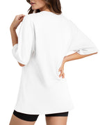 MANGOPOP Oversized Crew Neck 3/4-sleeve Top White