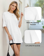 MANGOPOP Oversized Crew Neck 3/4-sleeve Top White
