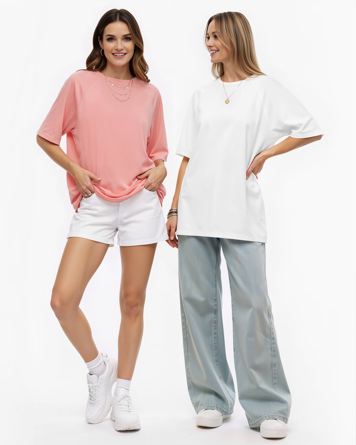 MANGOPOP Oversized Crew Neck 3/4-sleeve Top White
