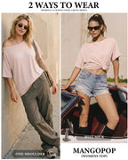 MANGOPOP Off-Shoulder Oversized 3/4-sleeve Loose Top Pink