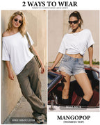 MANGOPOP Off-Shoulder Oversized 3/4-sleeve Loose Top White