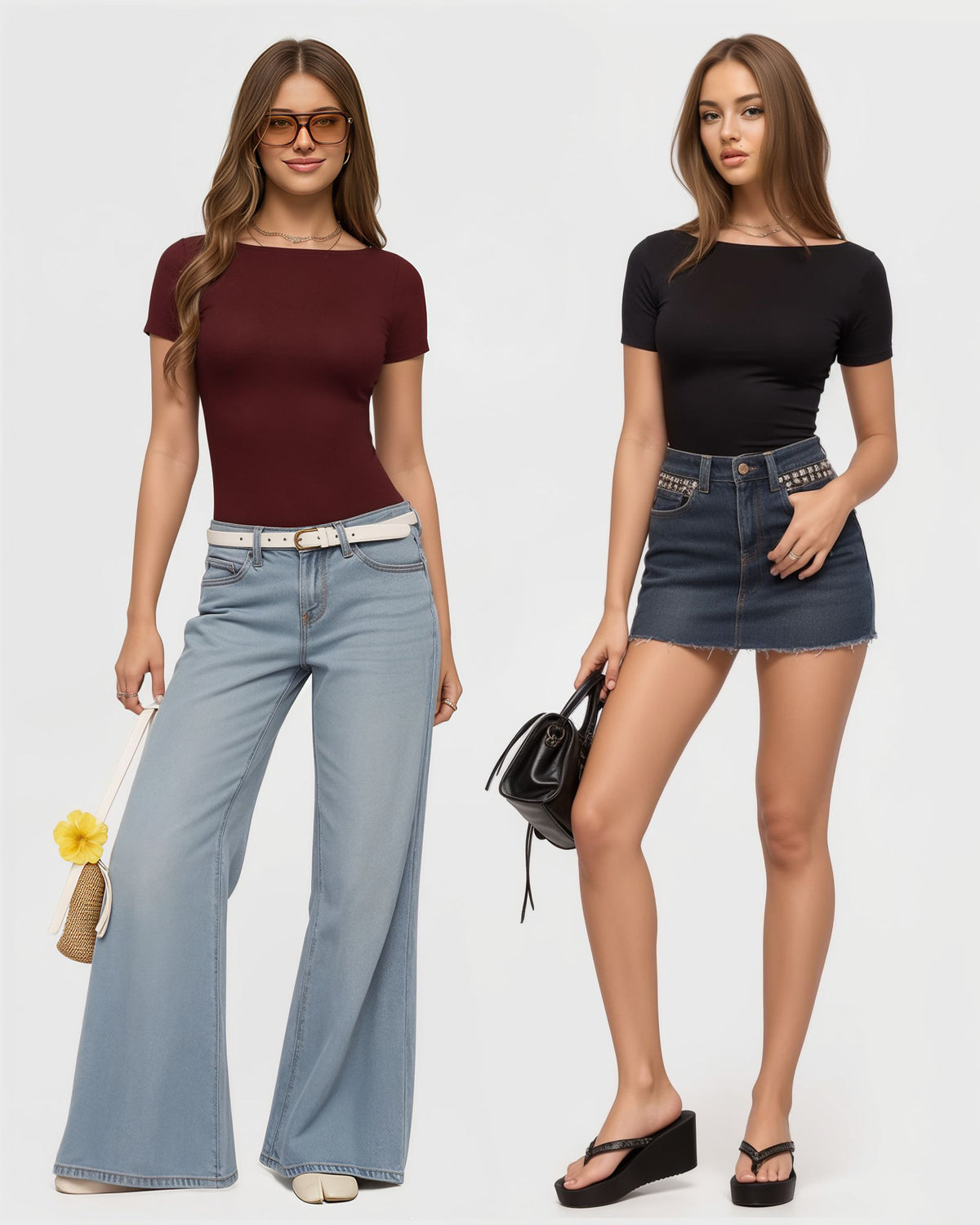 MANGOPOP Short-Sleeve Boat Neck Fitted Tight Y2k Top Burgundy