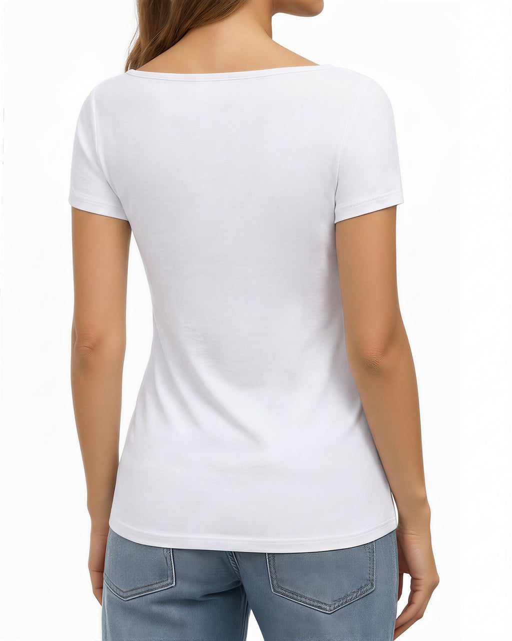 MANGOPOP Short-Sleeve Boat Neck Fitted Tight Y2k Top Creamy White