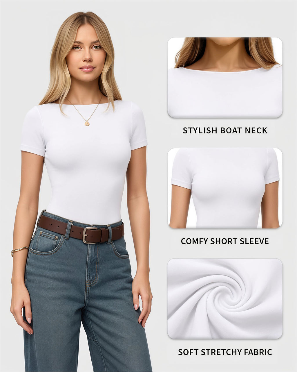 MANGOPOP Short-Sleeve Boat Neck Fitted Tight Y2k Top Creamy White