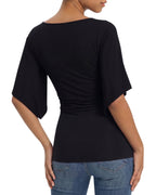 MANGOPOP Boat Neck 3/4-sleeve Bell Sleeve Fitted Top Black