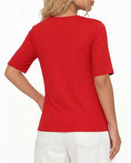 MANGOPOP Half-Sleeve Cowl Neck 3/4-sleeve T Blouse Red
