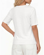 MANGOPOP Half-Sleeve Cowl Neck 3/4-sleeve T Blouse White