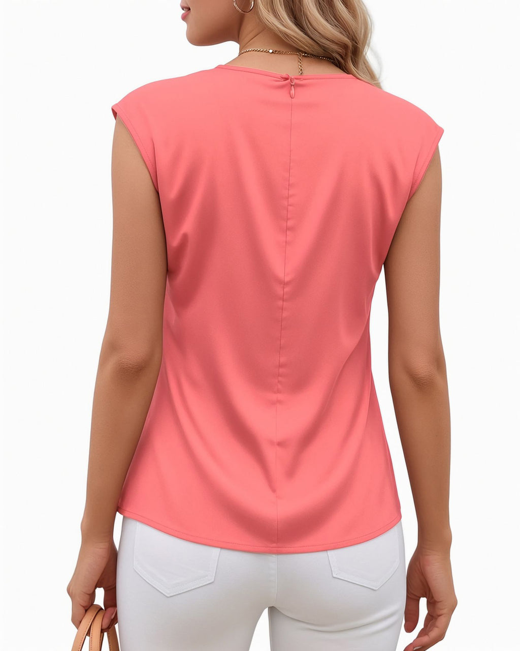 MANGOPOP Satin Peplum Short-Sleeve Crew Neck Cinched-Waist Blouse Pink