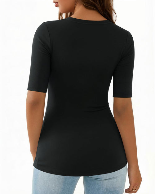 MANGOPOP 3 Pack Half-Sleeve Scoop Neck Tshirt Top - Black White Red