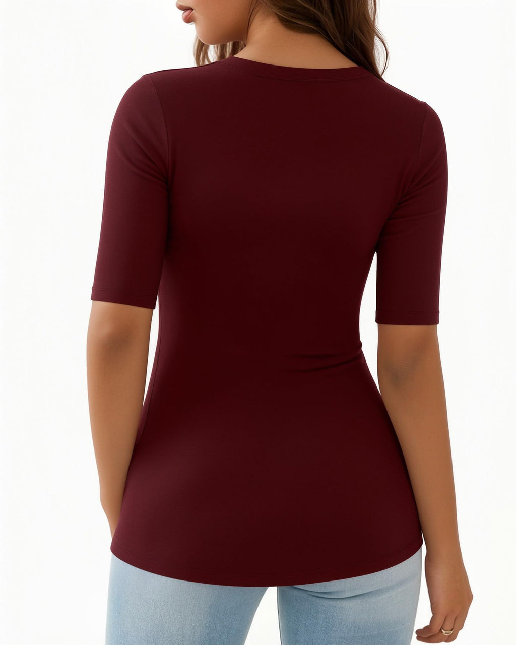 MANGOPOP 3 Pack Half-Sleeve Scoop Neck Tshirt Top - Black White Burgundy