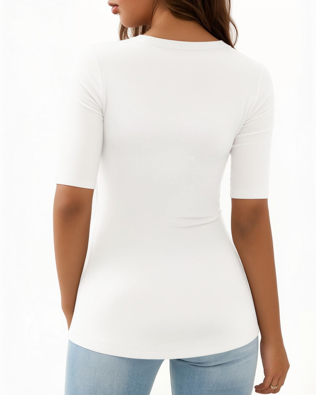 MANGOPOP 3 Pack Half-Sleeve Scoop Neck Tshirt Top - Black White Coffee