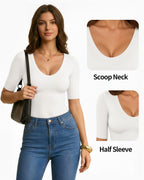 MANGOPOP 3 Pack Half-Sleeve Scoop Neck Tshirt Top - Black White Coffee