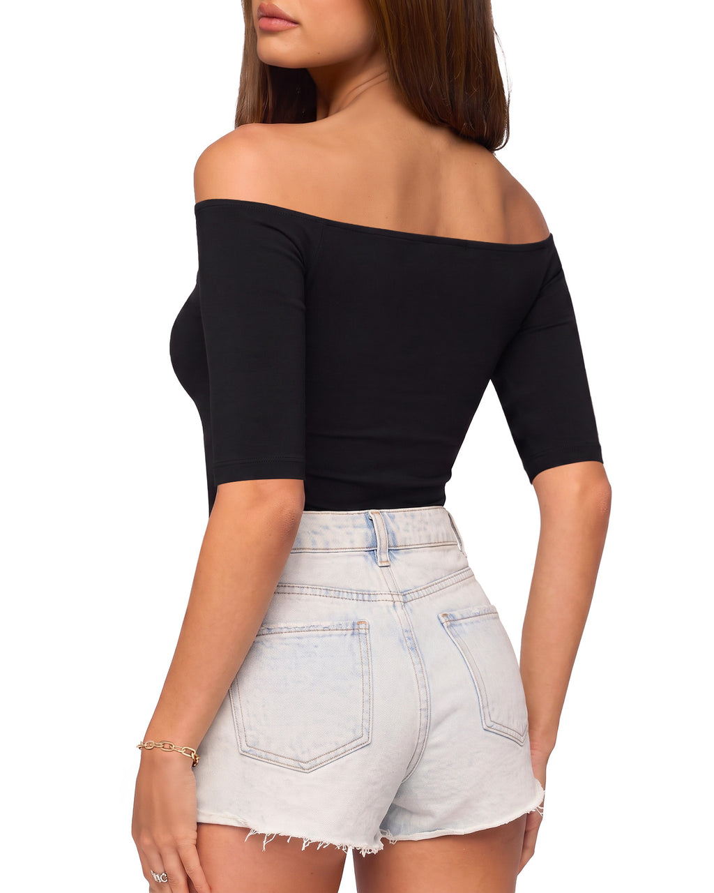 MANGOPOP Off-Shoulder Half-Sleeve Top Black 3