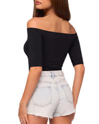 MANGOPOP Off-Shoulder Half-Sleeve Top Black 3