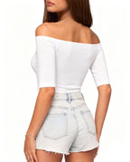 MANGOPOP Off-Shoulder Half-Sleeve Top White 3