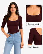 MANGOPOP Half-Sleeve Square Neck 3/4-sleeve T Top Burgundy 4