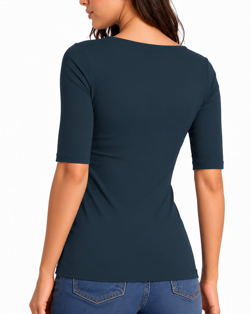 MANGOPOP Half-Sleeve Square Neck 3/4-sleeve T Top Deep Blue 2
