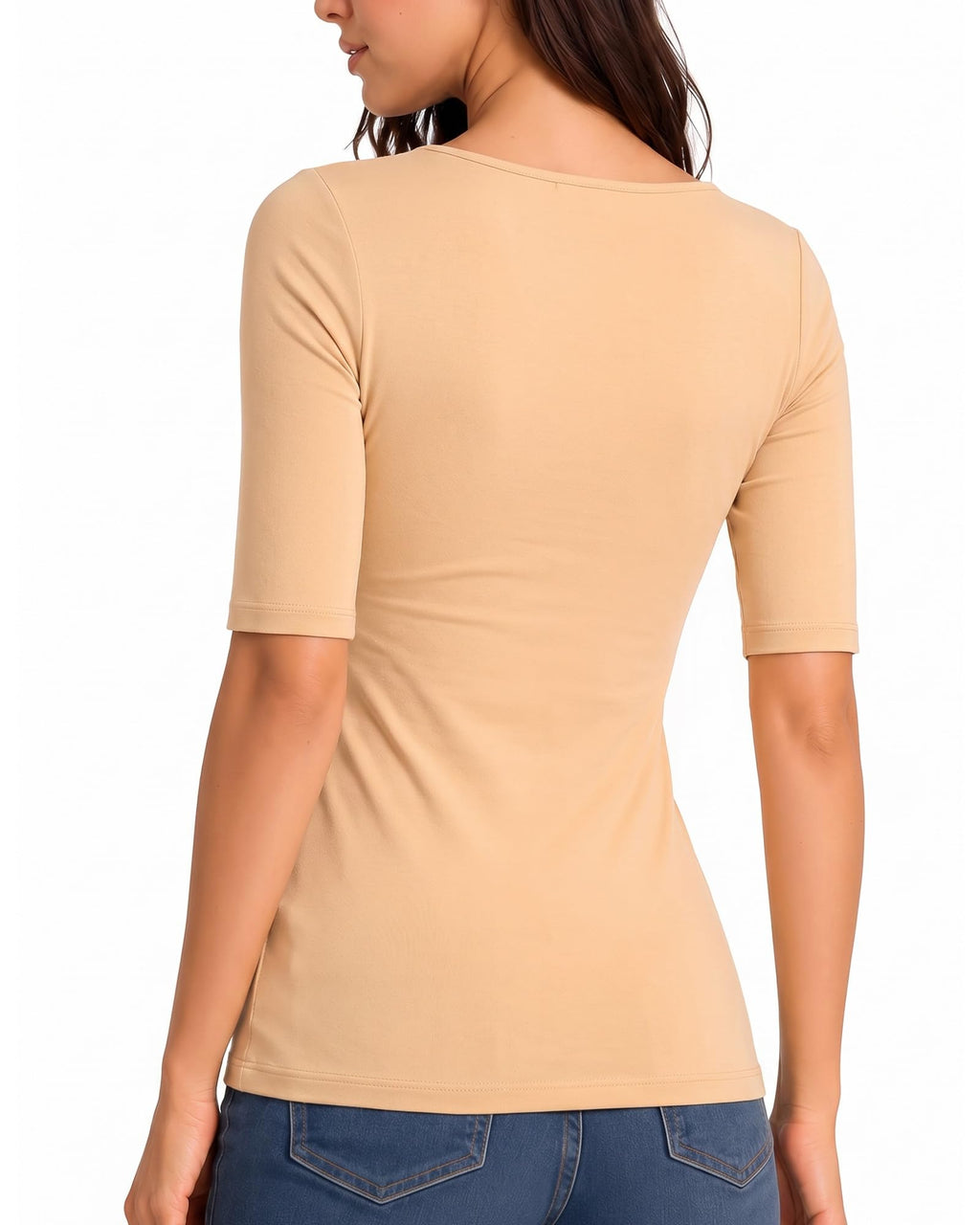 MANGOPOP Half-Sleeve Square Neck 3/4-sleeve T Top Nude 5