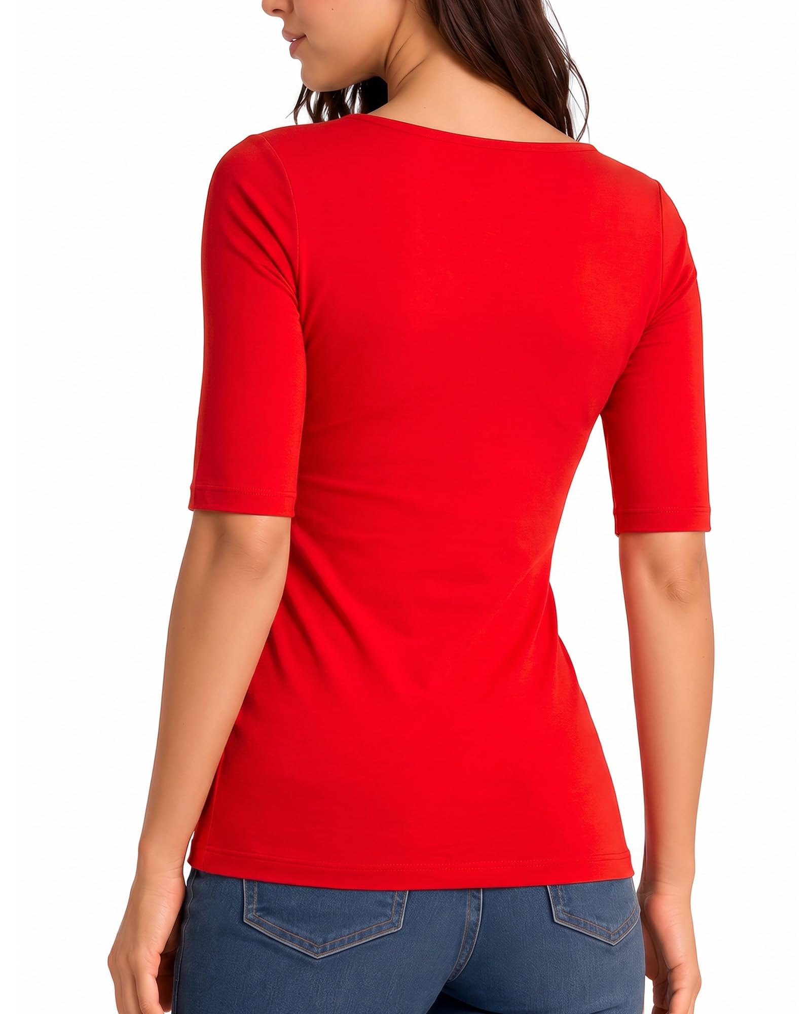 MANGOPOP Half-Sleeve Square Neck 3/4-sleeve T Top Red 5