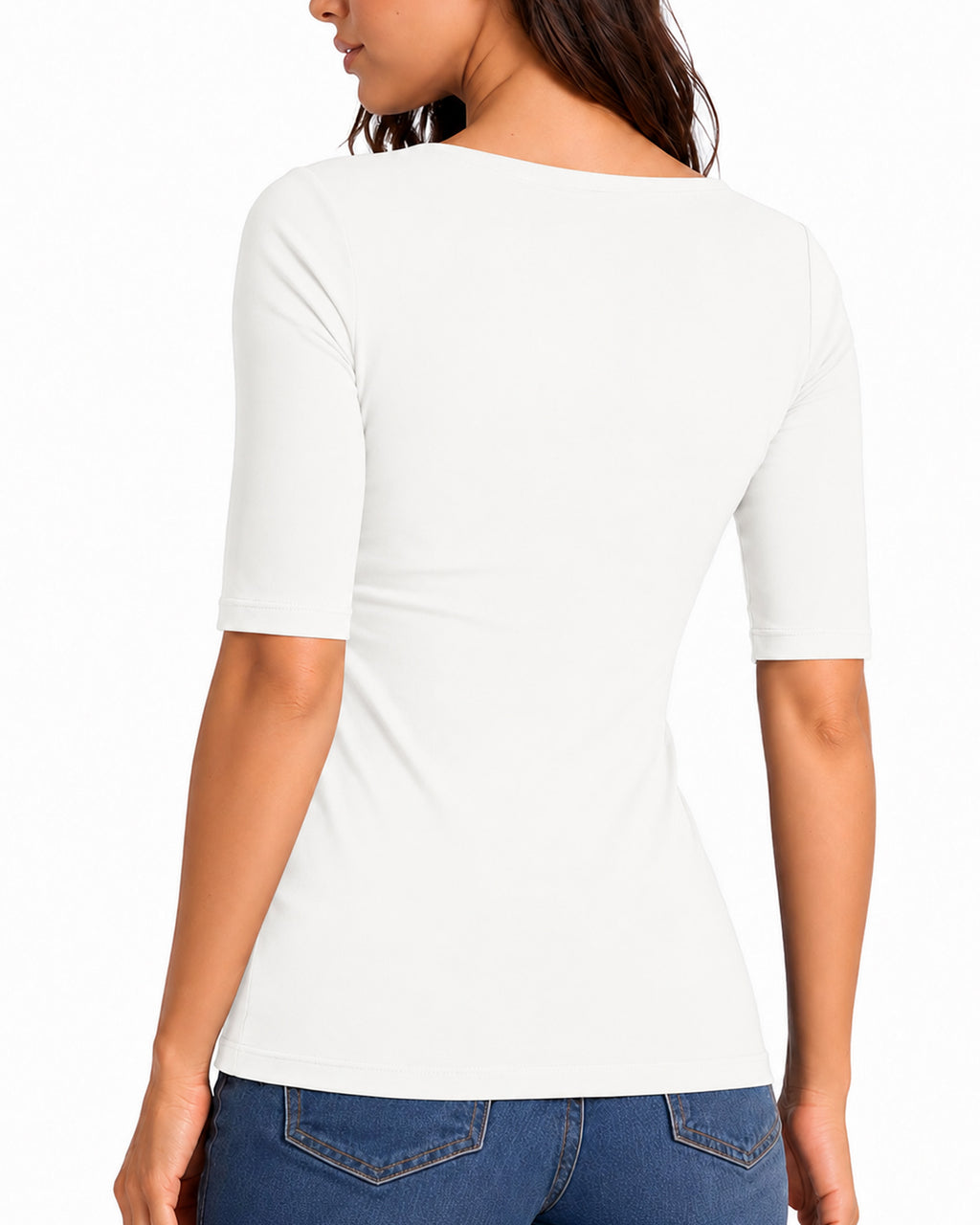 MANGOPOP Half-Sleeve Square Neck 3/4-sleeve T Top White 2
