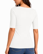 MANGOPOP Half-Sleeve Square Neck 3/4-sleeve T Top White 2