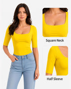 MANGOPOP Half-Sleeve Square Neck 3/4-sleeve T Top Yellow 5