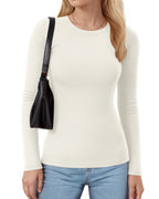 MANGOPOP Long-Sleeve Thermal Crew Neck Fitted Fleece Top White