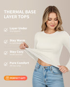 MANGOPOP Long-Sleeve Thermal Crew Neck Fitted Fleece Top White