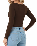MANGOPOP Long-Sleeve Thermal Crew Neck Fitted Fleece Top Coffee