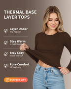 MANGOPOP Long-Sleeve Thermal Crew Neck Fitted Fleece Top Coffee