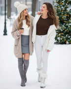 MANGOPOP Long-Sleeve Thermal Crew Neck Fitted Fleece Top Coffee