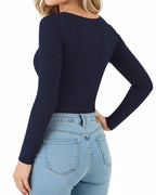 MANGOPOP Long-Sleeve Thermal Crew Neck Fitted Fleece Top Deep Blue