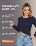 MANGOPOP Long-Sleeve Thermal Crew Neck Fitted Fleece Top Deep Blue